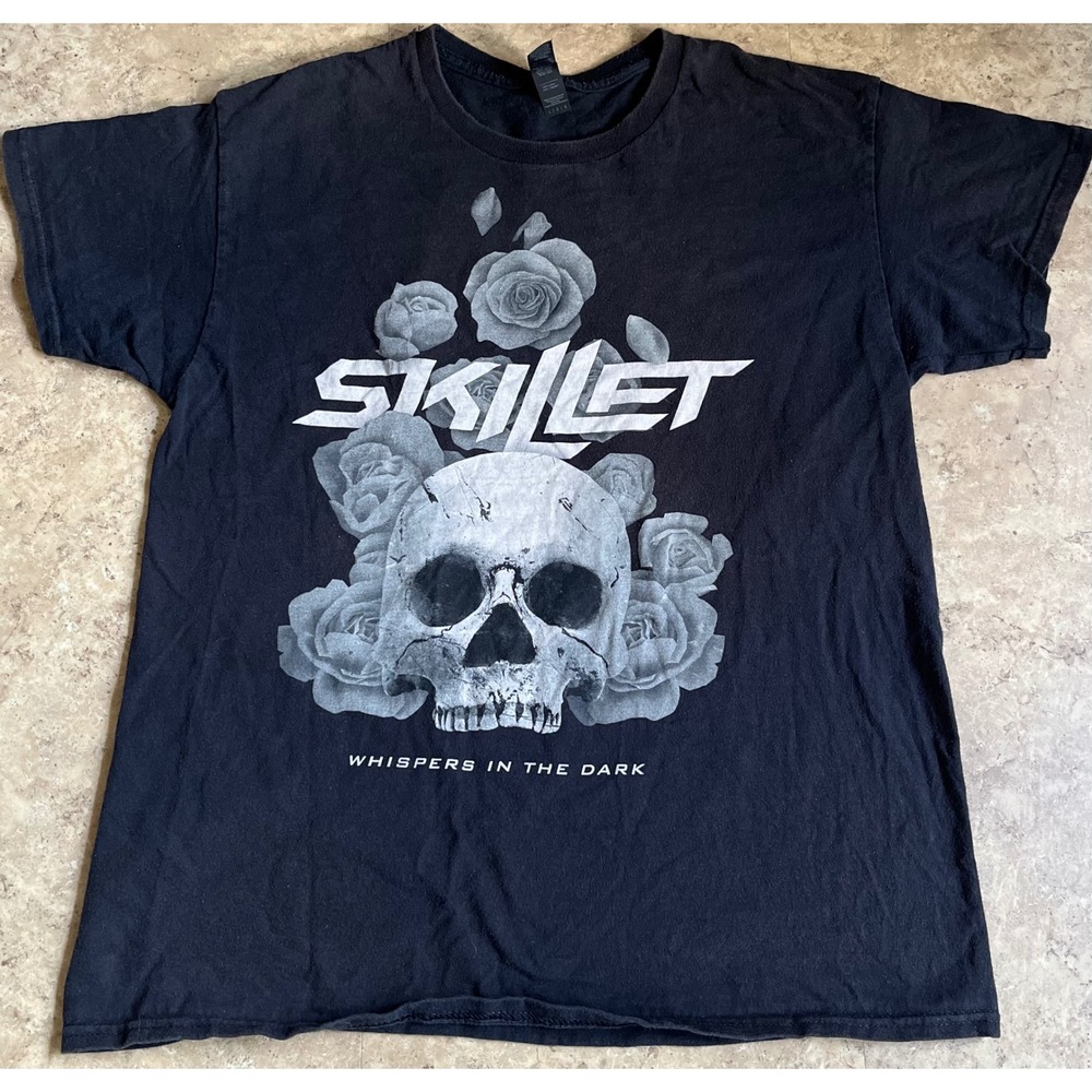 Skillet Whispers in the Dark Band T-Shirt Mens Large Black Skull Roses Graphic - Picture 2 of 7